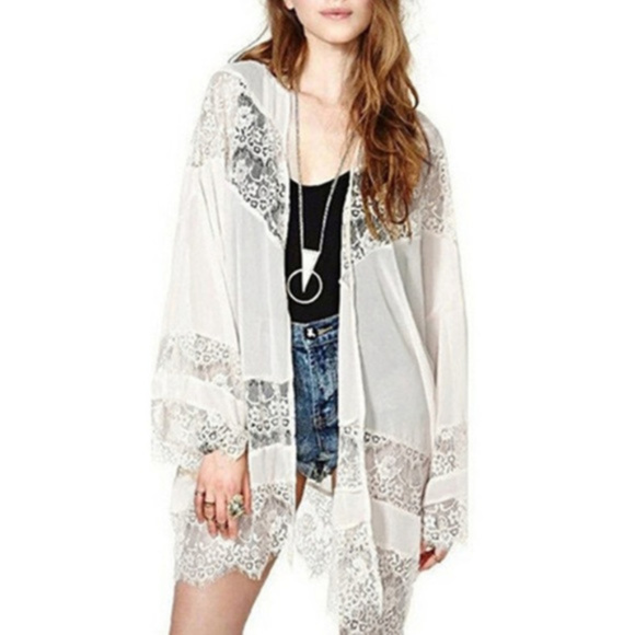 Casual Vintage Beach Kimono Coverup - Black Lace - Picture 3 of 6
